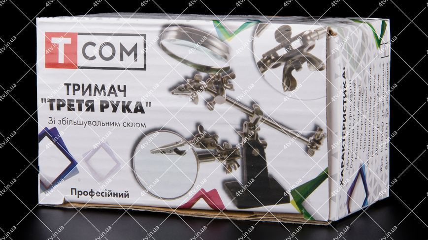 Тримач для паяння плат "третя рука" з лінзою 3X 65мм 41397 фото