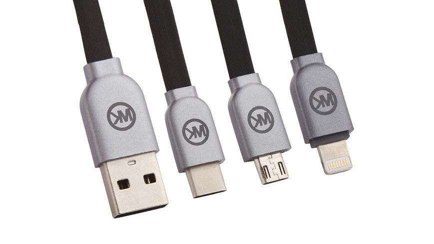 Кабель USB 2.0 AM - Lightning + Micro USB + Type-C WK Platinum WDC-010 1.0 метр 43703 фото