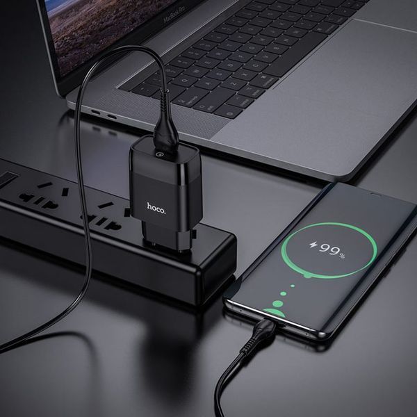Адаптер мережевий HOCO C72Q Glorious single port QC3.0 charger set(Type-C) 18W Black 00-00077730 фото