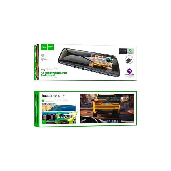 Hoco DV4 4.5-inch rearview mirror driving recorder(dual-channel) Видеорегистратор Black 00-00078596 фото
