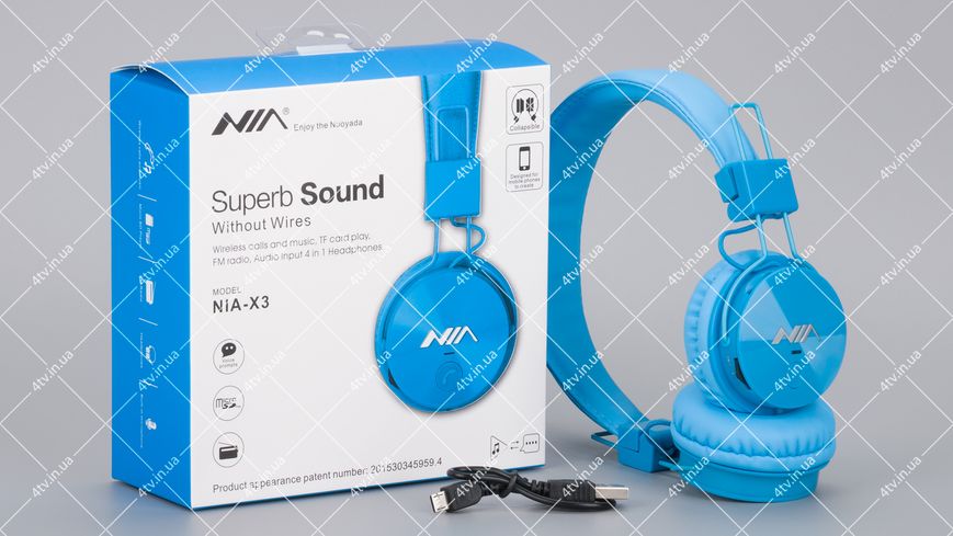 Навушники бездротові NIA Superb Sound NIA-X3 blue 42033 фото