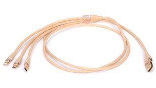 Кабель 3в1 USB 2.0 AM - Micro-B/iPhone Lightning/Type-C 1.0 метр gold 41947 фото
