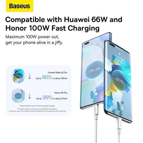 Кабель Baseus Superior Series Fast Charging Data Cable USB to Type-C 100W 2m Moon White 00-00078802 фото