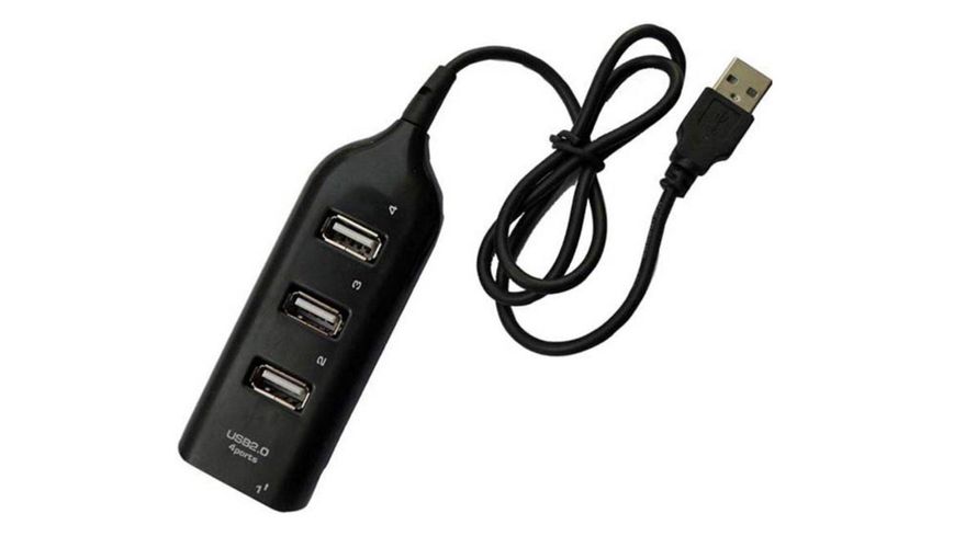 Хаб USB 2.0 4-х портовий живлення від USB 480Mbts чорний 40344 фото