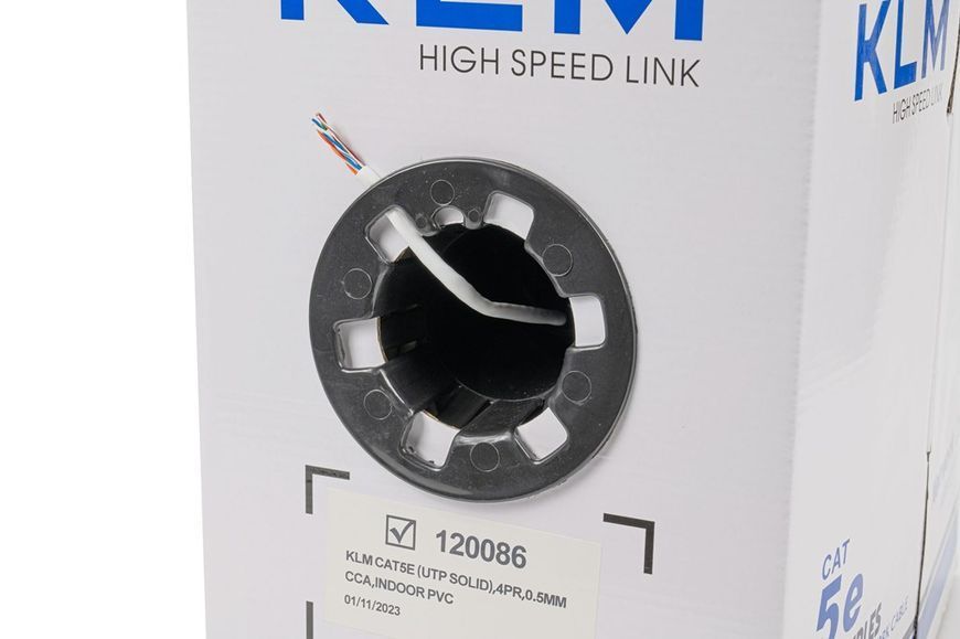 KLM UTP CAT5E 4Pх0.5 PVC CCA W, білий 305м = 1 бхт. кабель вита пара 27498 фото