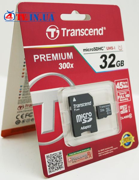 Карта пам&#39;яті microSDHC UHS-I Transcend 32GB class 10 adapter SD (TS32GUSDU1) 48677 фото