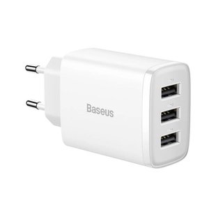 Адаптер мережевий Baseus Compact Charger 3U на 17W White 3 порти 50652 фото