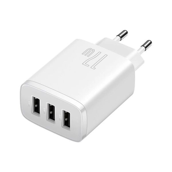 Адаптер мережевий Baseus Compact Charger 3U на 17W White 3 порти 50652 фото