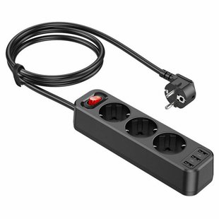 Фільтр мережевий HOCO NS2 3-position extension cord socket 3 розетки 3 usb 1.8 метра чорний 50509 фото