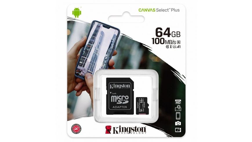 Карта пам'яті microSDXC Kingston 64GB Canvas Select Plus Adapter (SDCS2/64GB) 43876 фото