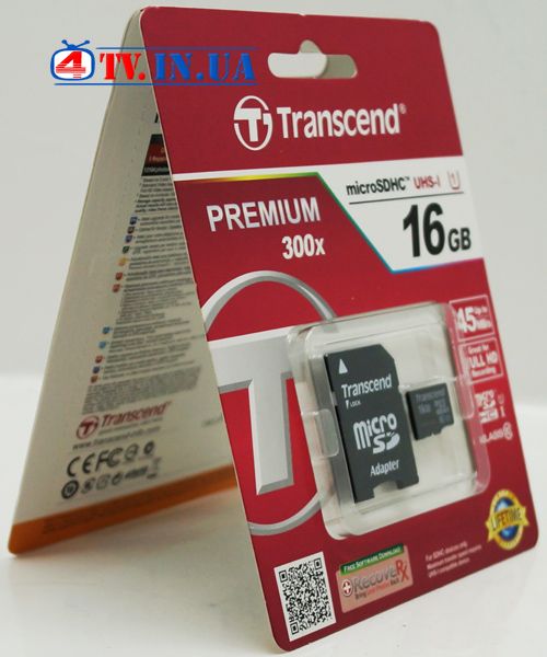 Карта пам&#39;яті microSDHC UHS-I Transcend 16GB class 10 adapter SD (TS16GUSDU1) 48678 фото