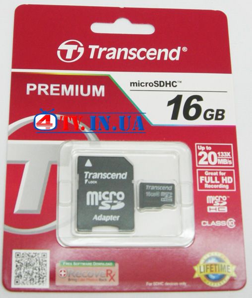 Карта пам&#39;яті microSDHC UHS-I Transcend 16GB class 10 adapter SD (TS16GUSDU1) 48678 фото