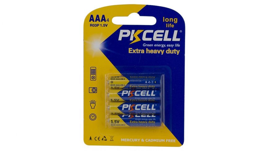 Батарейка PKCELL EXTRA HEAVY DUTY 1.5V AAA/R03 4 шт блістер 40592 фото