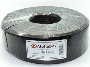 Кабель коаксіальний Alphabox RG-6 100 метрів 75 Ом чорний 27374 фото