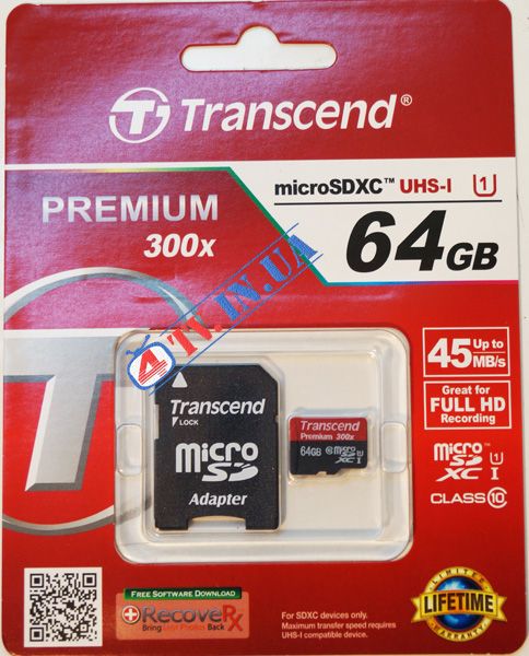 Карта пам&#39;яті microSDHC UHS-I Transcend Premium 64GB class 10 adapter SD 48665 фото