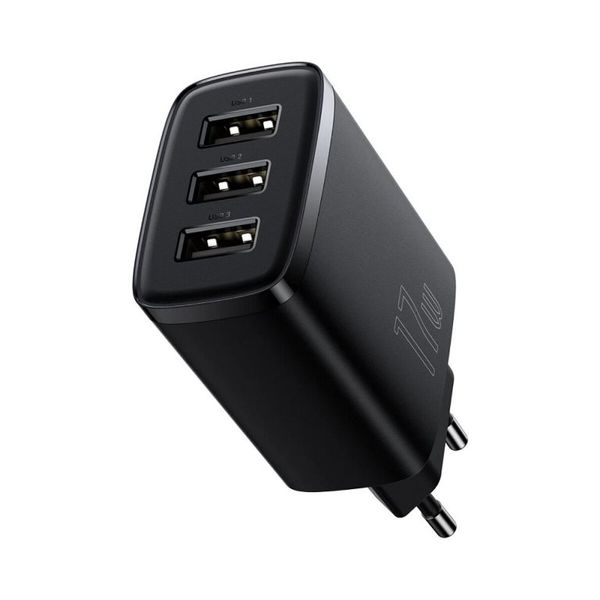 Адаптер мережевий Baseus Compact Charger 3U на 17W Black 3 порти 50099 фото