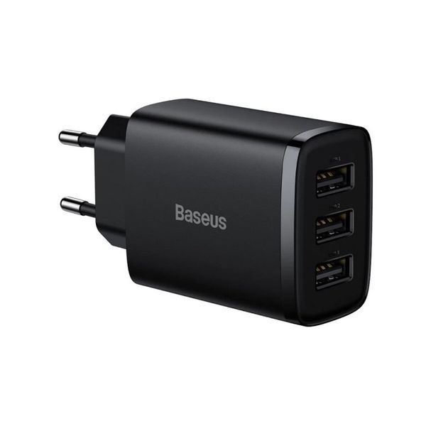 Адаптер мережевий Baseus Compact Charger 3U на 17W Black 3 порти 50099 фото