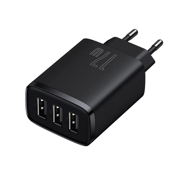 Адаптер мережевий Baseus Compact Charger 3U на 17W Black 3 порти 50099 фото