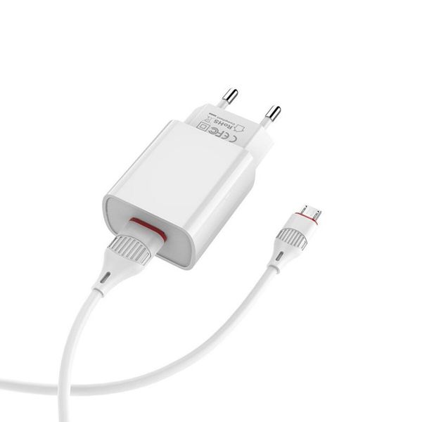 Адаптер мережевий BOROFONE BA20A + single port charger set (Micro) White 51342 фото