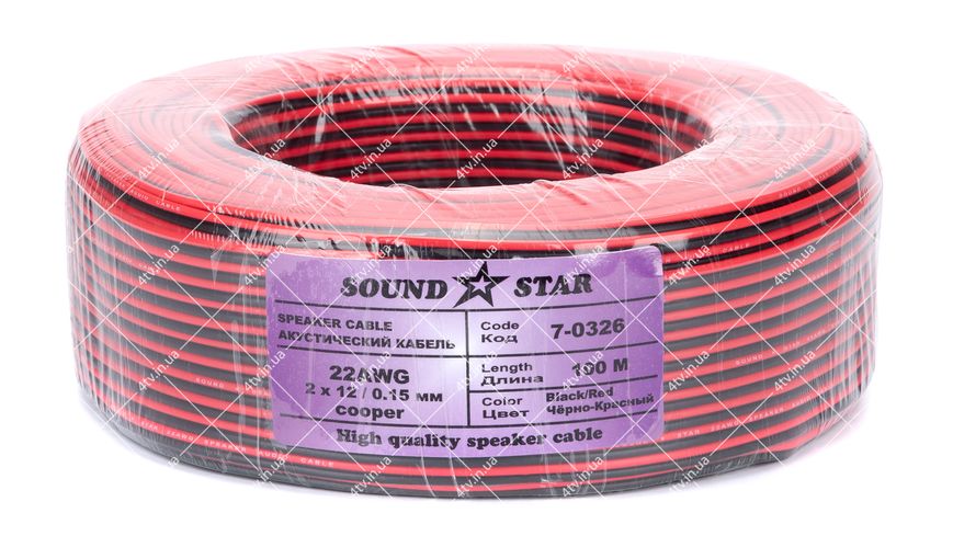 Кабель акустичний Sound Star 2x0.22 CU червоно-чорний 100 метрів 43475 фото