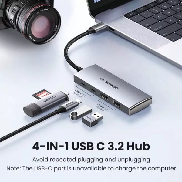 Хаб Ugreen CM480 USB-C to 2×USB 3.2+2×USB-C Adapter 10G Space Gray (UGR-30758) 50840 фото