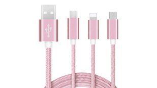Кабель 3в1 USB 2.0 AM - Micro-B/iPhone Lightning/Type-C 1.0 метр pink 42481 фото