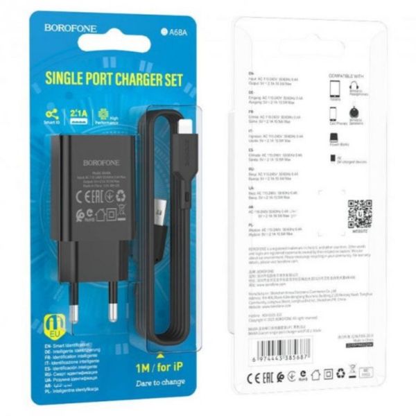 Адаптер мережевий BOROFONE BA68A + single port charger set(Type-C) Black 50653 фото