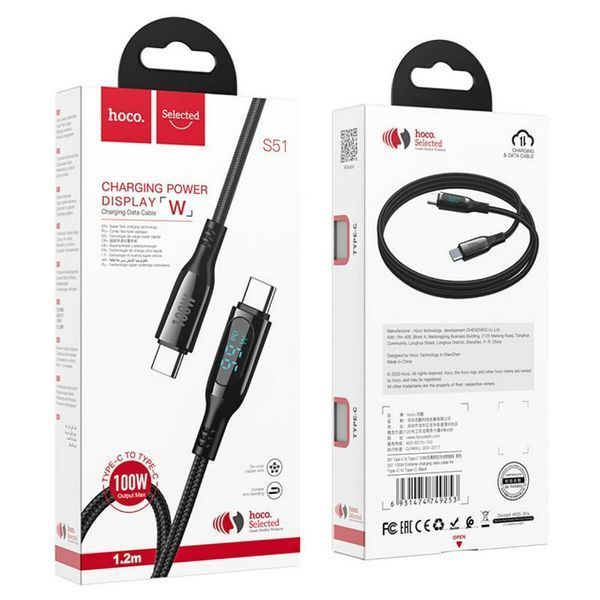 Кабель Hoco S51 Type-C - Type-C 1.2 метра 100W black 49617 фото