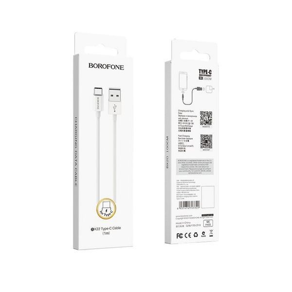 Кабель BOROFONE BX22 USB 2.0 TYPE-C 3A 1 метр white 50544 фото