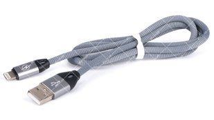 Кабель USB 2.0 AM - Lightning SERTEC серый тканевая оплетка 1.0 метр 41794 фото