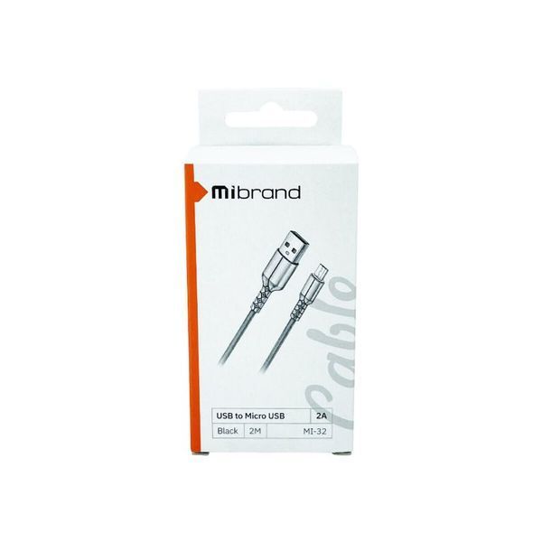 Кабель USB 2.0 AM to Micro USB Mibrand MI-32 Nylon Charging Line чорний 2.0 метра 50736 фото