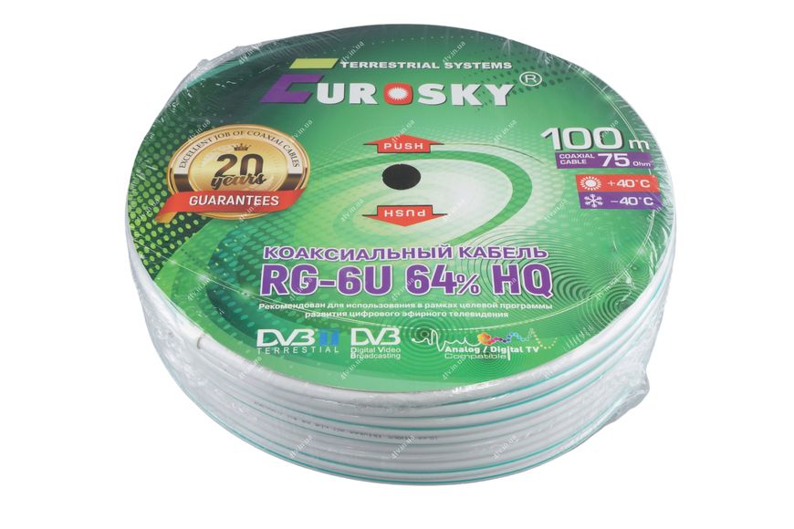 Кабель коаксіальний EUROSAT RG-6 64% 100 метрів 75 Ом 48689 фото