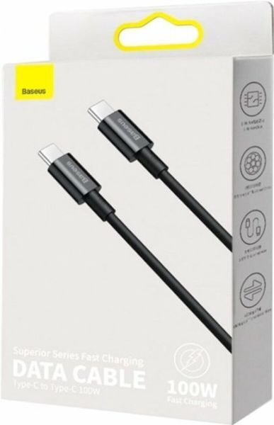 Кабель BASEUS SUPERIOR SERIES FAST CHARGING DATA CABLE TYPE-C TO TYPE-C 100W 2M BLACK 49810 фото