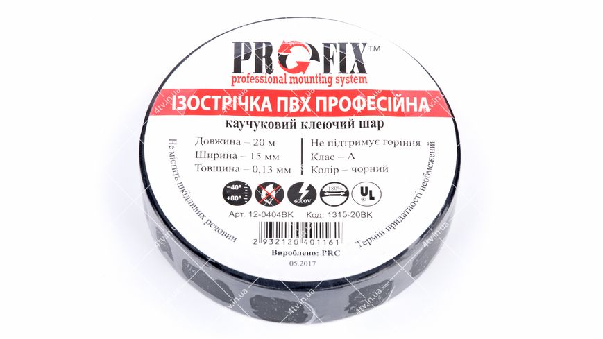 Стрічка ізоляційна ProFix ПВХ 20 метрів чорна 41484 фото