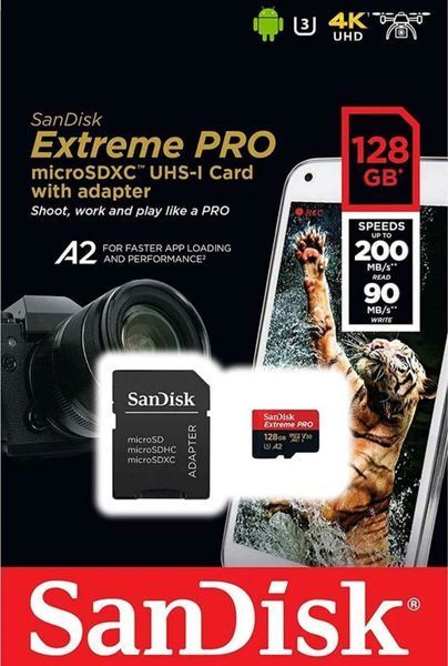 SanDisk Extreme Pro A2 128Gb class 10 V30 + adapter SD R200MB/sW90MB/s microSDXC Карта пам'яті 00-00077350 фото