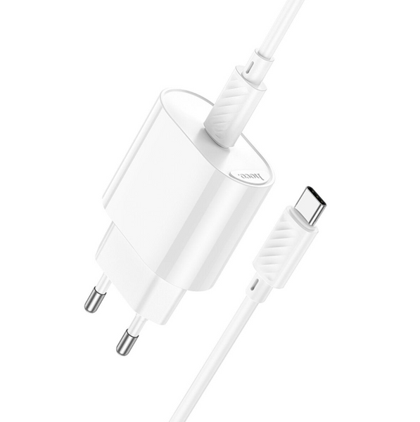 HOCO C109A Fighter single port PD20W charger set(C to C) White Сетевое зарядное устройство с кабелем 00-00078816 фото