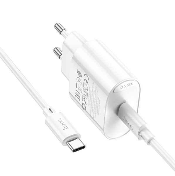 HOCO C109A Fighter single port PD20W charger set(C to C) White Сетевое зарядное устройство с кабелем 00-00078816 фото