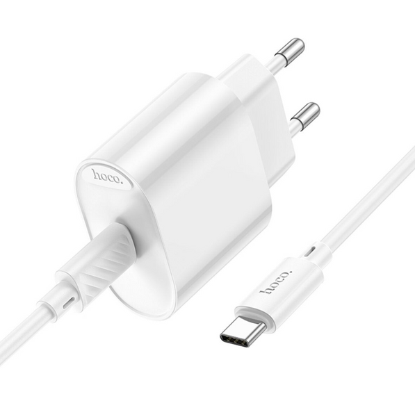 HOCO C109A Fighter single port PD20W charger set(C to C) White Сетевое зарядное устройство с кабелем 00-00078816 фото