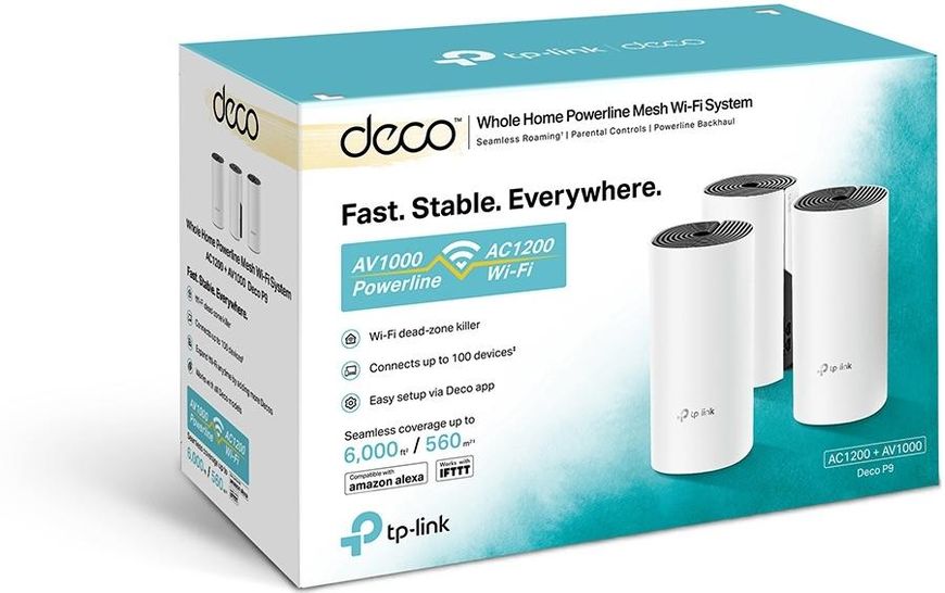 Домашня гібридна Mesh Wi-Fi система TP-Link Deco P9 (3-pack) AC1200+AV1000 49917 фото