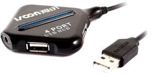 Хаб USB 2.0 4-х портовий Punada P-1005 живлення від USB чорний блістер 48215 фото