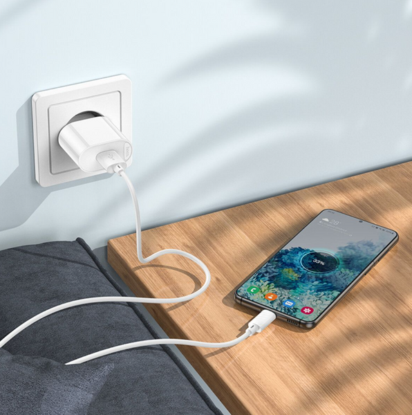 HOCO C109A Fighter single port QC3.0 charger set(Micro) White Мережевий зарядний пристрій з кабелем 00-00078855 фото
