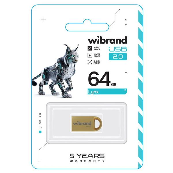 Накопичувач Wibrand Lynx 64Gb Gold USB 2.0 (WI2.0/LY64M2G) 51393 фото