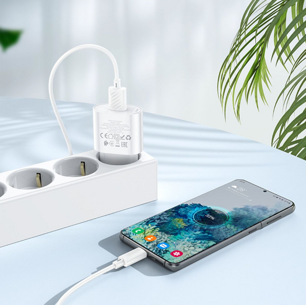 HOCO C109A Fighter single port QC3.0 charger set(Micro) White Мережевий зарядний пристрій з кабелем 00-00078855 фото