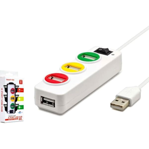 Хаб USB 2.0 4-х портовий Punada P-1030 живлення від USB з вимикачем білий блістер 48214 фото