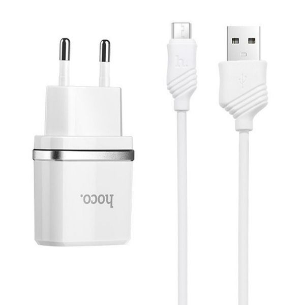 Адаптер мережевий Hoco C12 5V/2.4A Smart DUAL USB Micro cable 2 порти 50223 фото