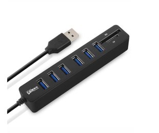 Хаб USB 2.0/3.1 Combo 6-ти портовий живлення від USB з картридером блістер 48217 фото