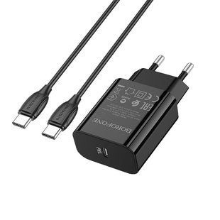 Адаптер сетевой BOROFONE BA65A + single port PD20W charger set(Type-C) Black 50850 фото
