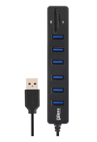 Хаб USB 2.0/3.1 Combo 6-ти портовий живлення від USB з картридером блістер 48217 фото