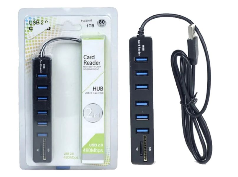 Хаб USB 2.0/3.1 Combo 6-ти портовий живлення від USB з картридером блістер 48217 фото