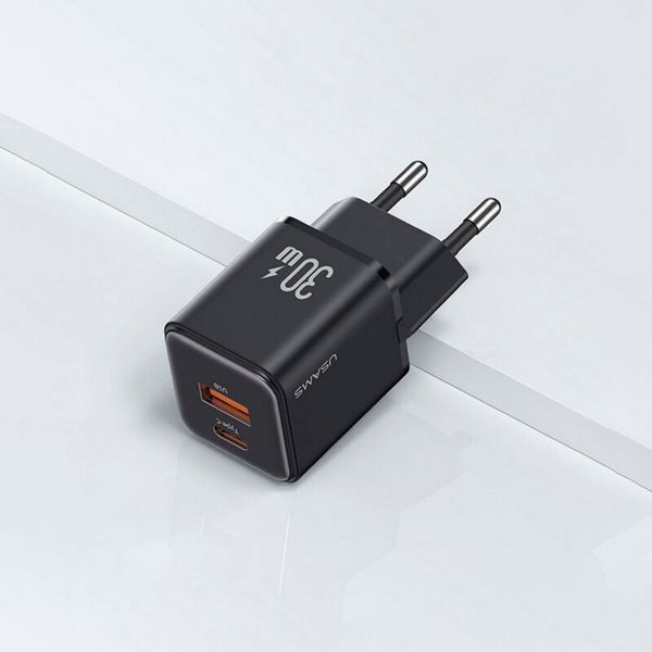 Адаптер мережевий Usams US-CC189 PD30W+QC3.0 A+C Black 50851 фото
